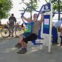Man practising at Double Chest Press with Pylon