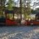 Leketog Lokomotiv med Vogn for barn, plassert i en sandkasse i skogen.