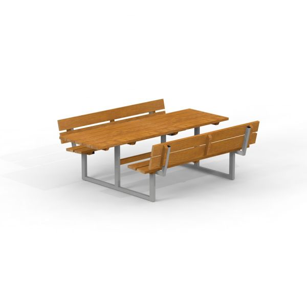 Utendørs trebenk med bord, Benkebord Dobbel.