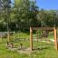 Hinderløype for barn i en grønn park.