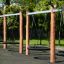 Double Swing Robinia (BNS 120) huske med fire runde sittedeler i svart og solide robiniastolper i ut