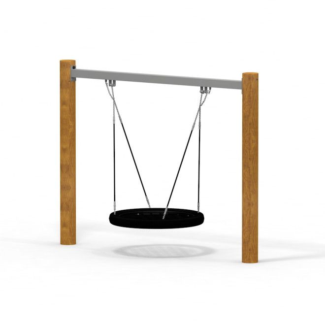 Bird Nest Swing Nature huske med sort rund sitteflate og trebukker.