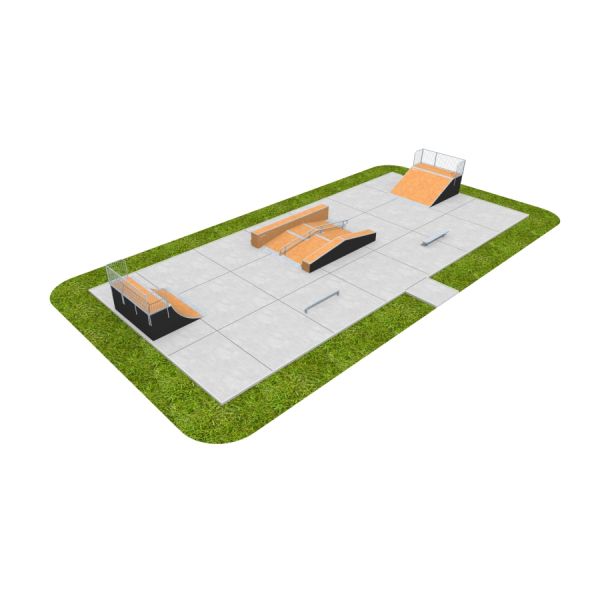 Modulært skatepark, Skate Park 10 med ramper og rekkverk.