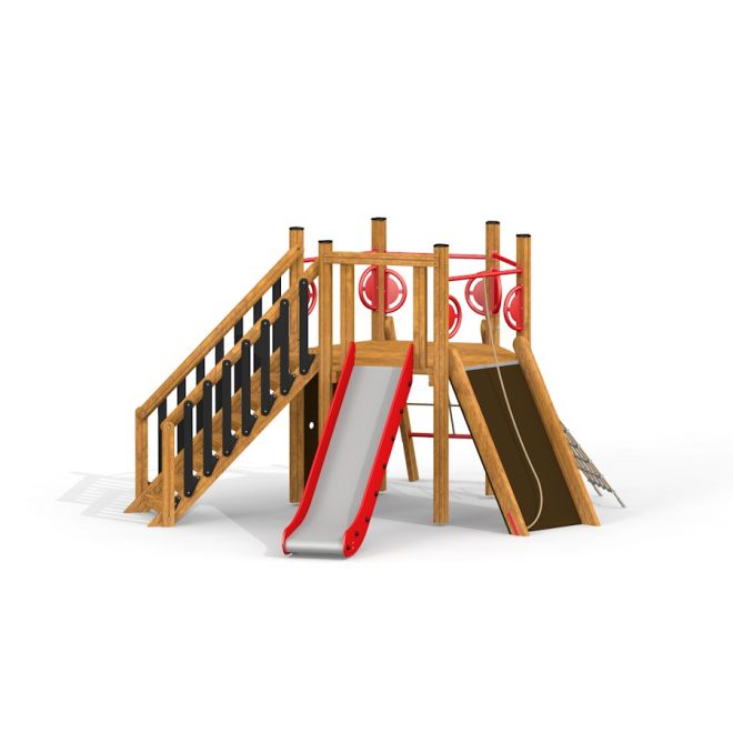 Lekeplassutstyr Six Angle w/ Stairs & Slide (H120) med sklie, trapper og klatreområde.