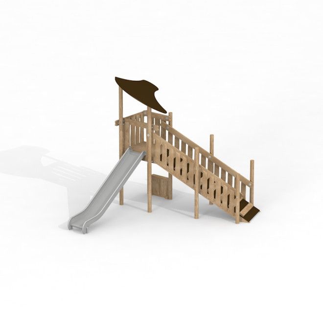 Raw Nature Eco Slottstrappen Lekeapparat med sklie i tre og metall