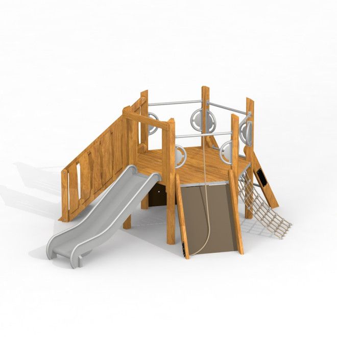 Six Angle Uvala w/ stairs & slide (H90) wooden lekehus med sklie og klatrenett