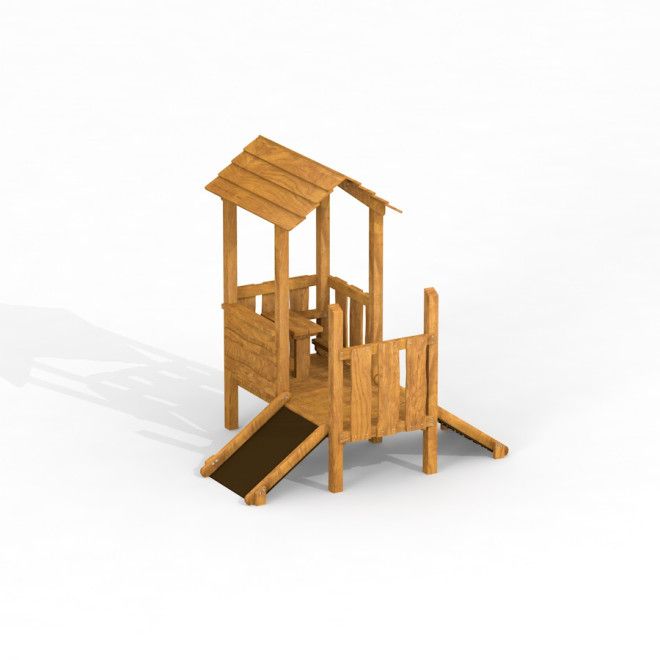 Trelekeplass Playhouse Uvala i tre med sklie.