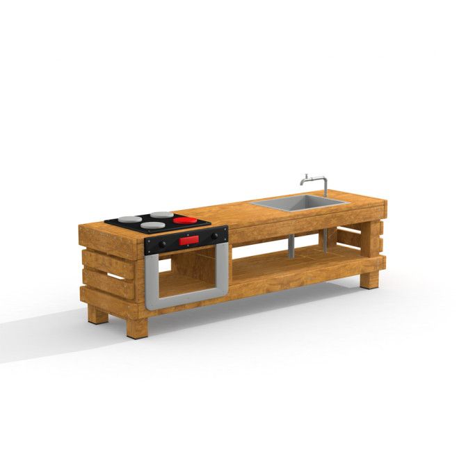 Treskjøkkenbord med komfyr og vask, Kitchen table Uvala.