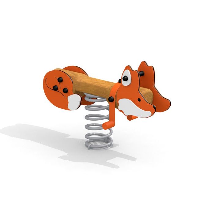 Fox rocking lekestativer med fjær for barn i rød og hvit revedesign.