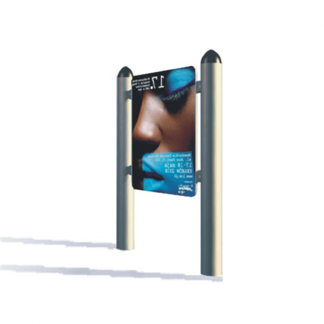 Infoskilt utendørs informasjonsstativ med plakat.